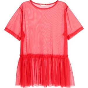 H&M Red Sheer Mesh Peplum Top - US L